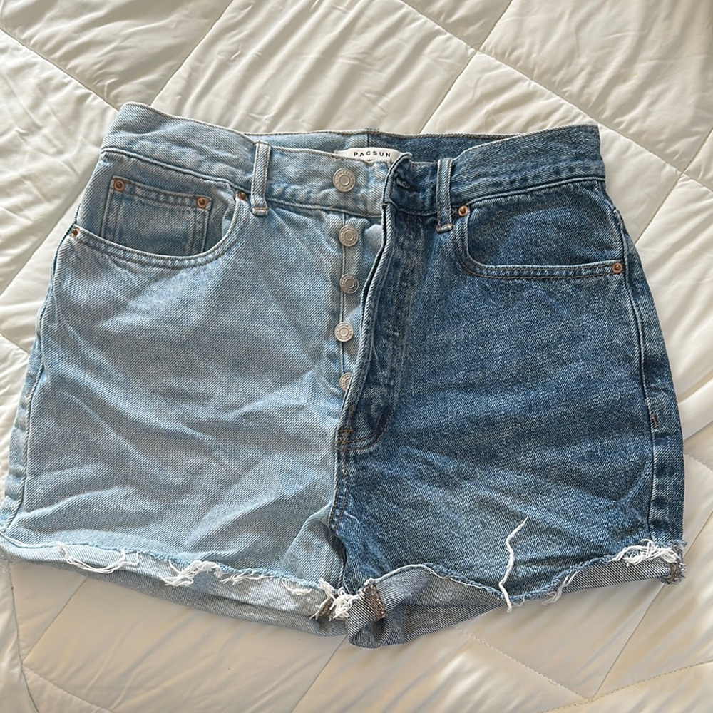 PacSun Two-Tone Light and Dark Blue Button-Fly Denim Shorts